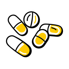 Capsules and Pills hand drawing icon for web and graphic design
