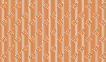Seamless abstract pattern with curved arches and thin white lines in a soft retro style. The background features, a warm nude caramel latte toffee peach color, creating a cozy, vintage texture.