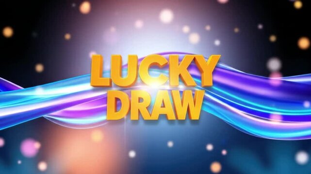Exciting lucky draw reveal with dynamic abstract waves and vibrant bokeh particles