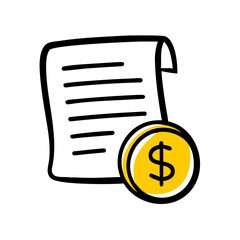Financial Document with Coin hand drawing icon for web and graphic design