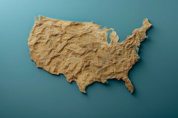 Physical map of usa with shaded relief and elevation, showing mountain ranges, valleys, and plains