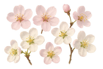 Fototapeta premium Delicate cherry blossoms blooming, revealing soft pink petals with intricate texture, set on transparent backdrop