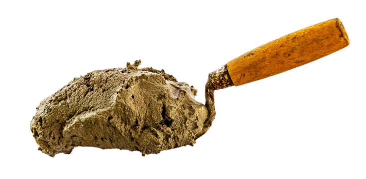 Bricklaying with Trowel and Mortar – Construction Work Close-Up and construction concept idea