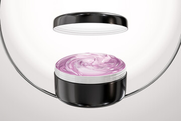 luxury black Cream jar mockup, PET plastic skincare cylindrical Container with cap, wide mouth cosmetic packaging with facial cream inside, singlw wall round body lotion container, men skincare mockup