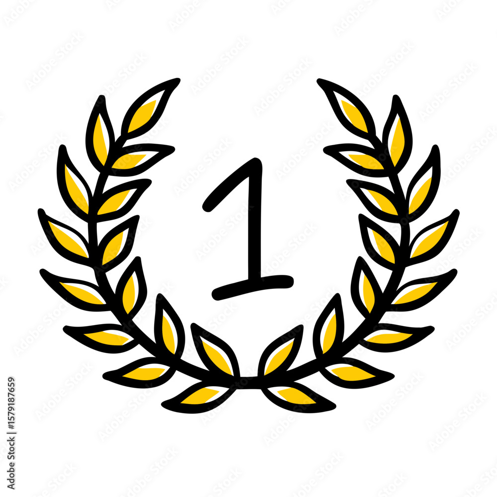 Poster laurel wreath with number one hand drawing icon for web and graphic design