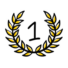 Laurel Wreath with Number One hand drawing icon for web and graphic design