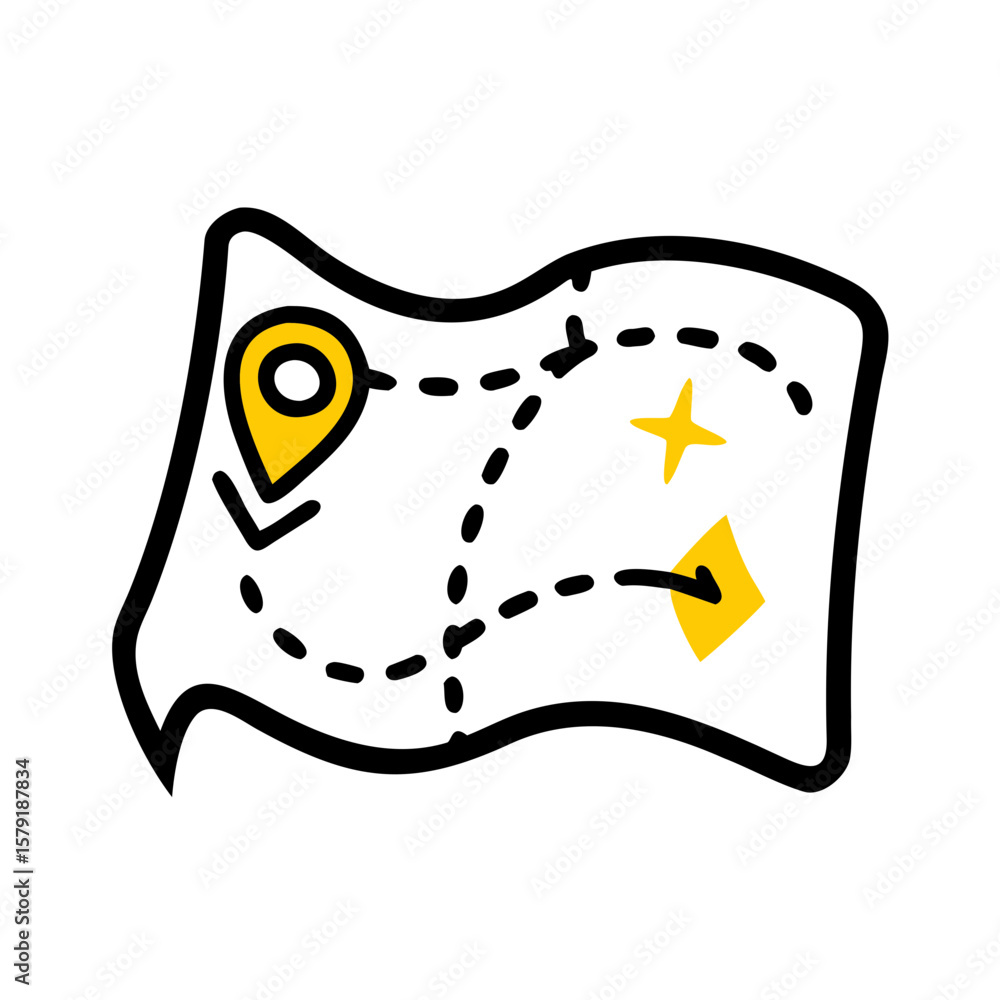 Poster map with trail hand drawing icon for web and graphic design