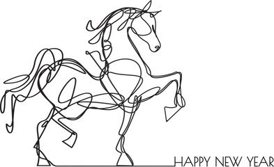 Black  horse symbol of new year 2026 according to Asian Chinese calendar. greeting card or banner in linear style. vector illustration
