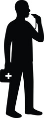 Silhouette lifeguard blowing whistle holding first aid kit vector Illustrator