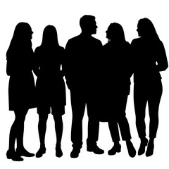 Group of people silhouetted talking and interacting together  