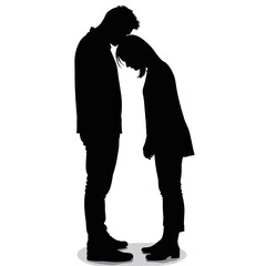 Silhouette of man and woman with heads bowed in sadness together  