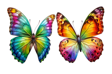 Vibrant Rainbow Butterflies:  Close-up, Surreal, Dreamlike Wings, Isolated on Black Background.