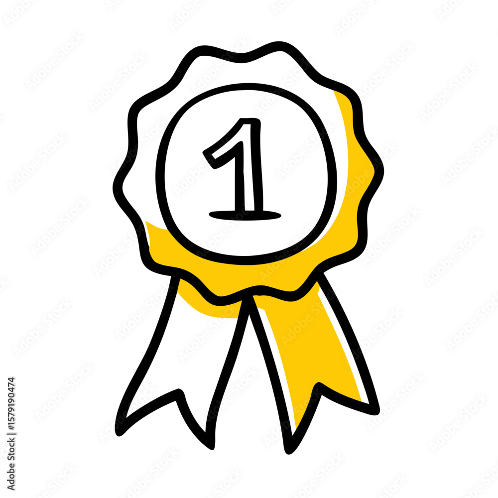 Poster ribbon badge with number one hand drawing icon for web and graphic design