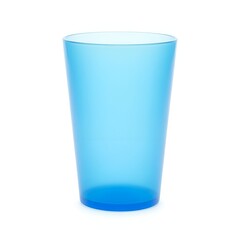 Empty Blue Transparent Plastic Cup Isolated on White Background