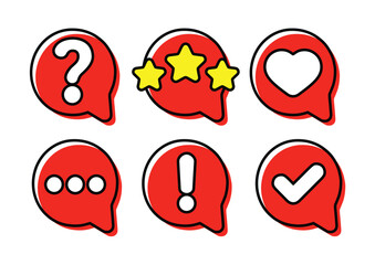 Set icons for social media. vector rendering of check mark, heart, star, message and question symbol. Vector illustration