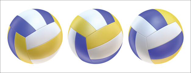 3d volleyball ball icon. Ball white blue yellow. 3d vector render Symbol or emblem football . Vector illustration