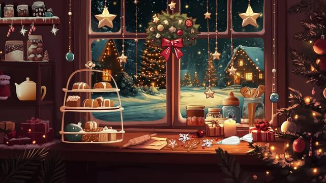 Seamless animated background ideal for use in video production, presentations, websites, and motion graphics. Loopable, stream twitch decor, Christmas Stream Background, Christmas Room