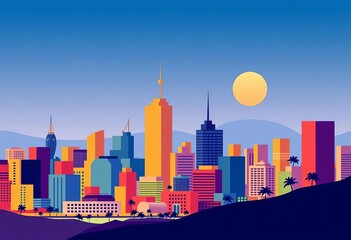 Obraz premium Abstract geometric cityscape, simple shapes, modern Memphis style vector illustration, city, modern art