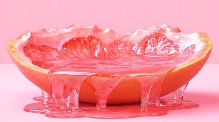 Fresh Grapefruit Piece with Juice Splash on Pink Background
