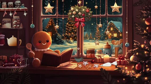 Seamless animated background ideal for use in video production, presentations, websites, and motion graphics. Loopable, stream twitch decor, Christmas Stream Background, Christmas Room