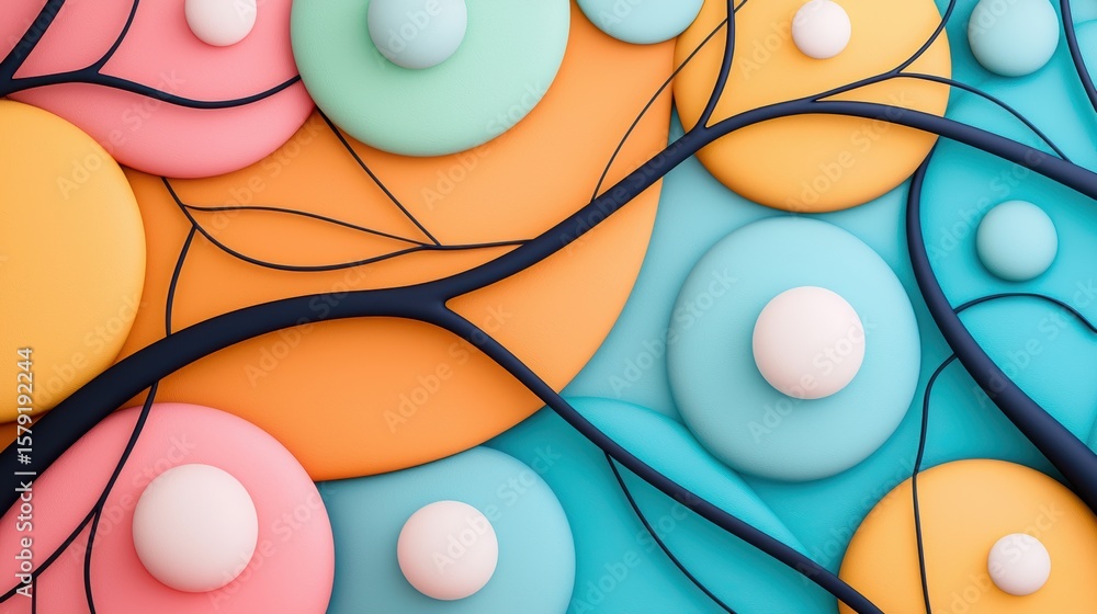 Poster abstract network pattern artistic depiction of a network using colorful geometric shapes and lines, 