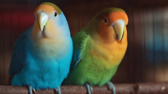 Two parakeets perched on a branch