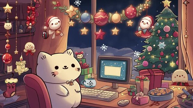 Seamless animated background ideal for use in video production, presentations, websites, and motion graphics. Loopable, stream twitch decor, Christmas Stream Background, Christmas Room