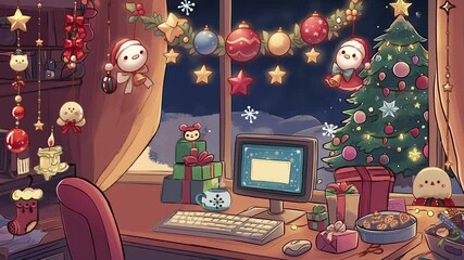 Seamless animated background ideal for use in video production, presentations, websites, and motion graphics. Loopable, stream twitch decor, Christmas Stream Background, Christmas Room