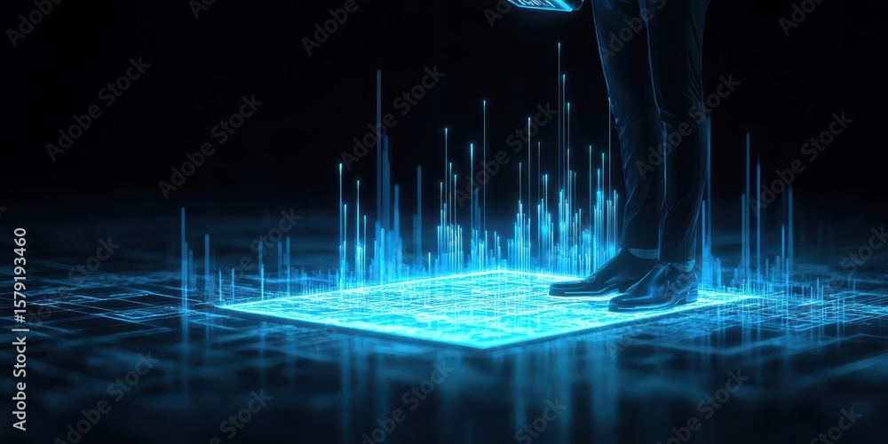 Aufkleber business portrait digital concept. digital landscape with high-tech visual effects and glowing data 
