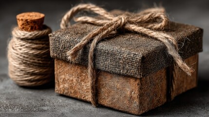 Tiny gift box wrapped in brown kraft paper with twine, gray backdrop for text, simple packaging loved by foodies.