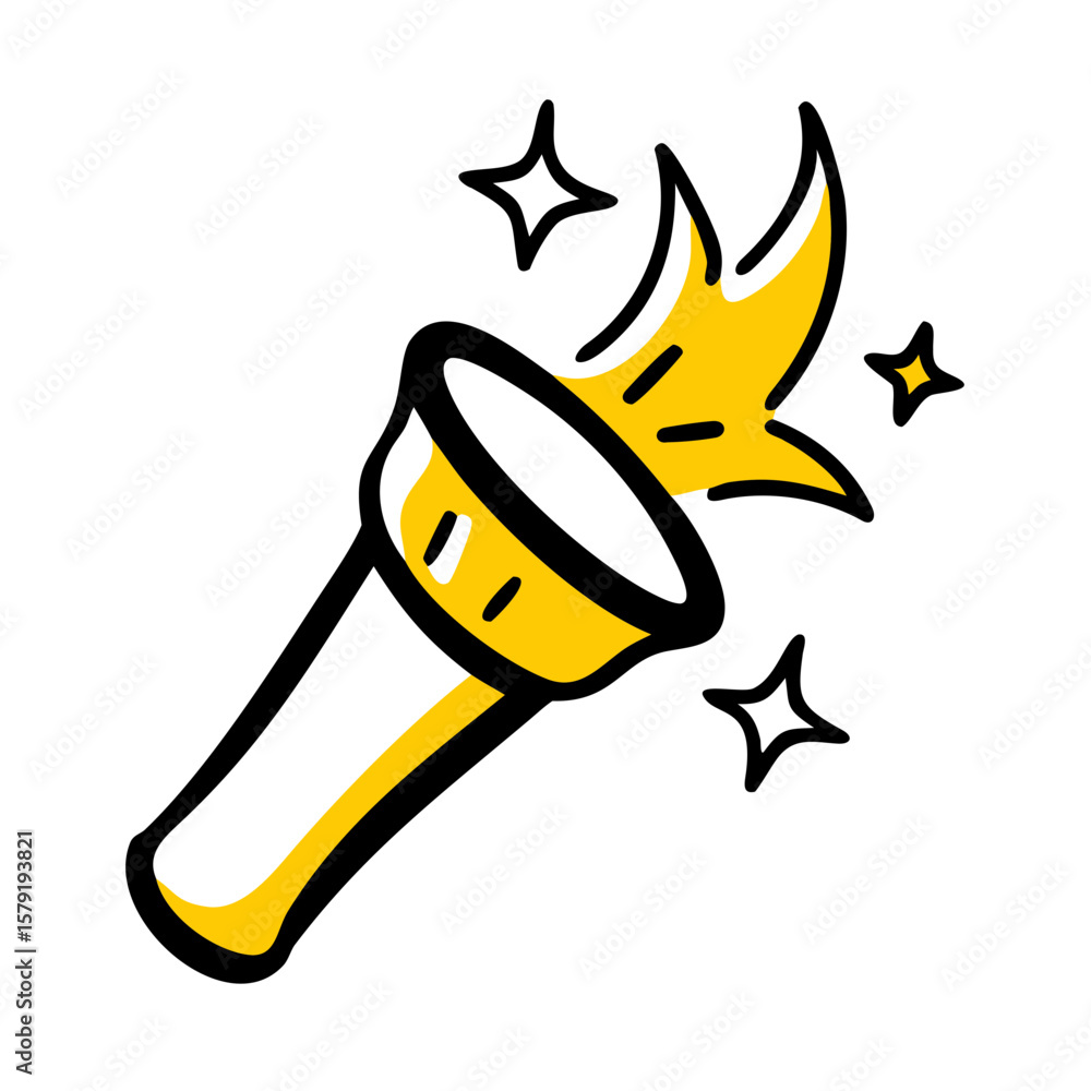 Poster torch with sparkles hand drawing icon for web and graphic design