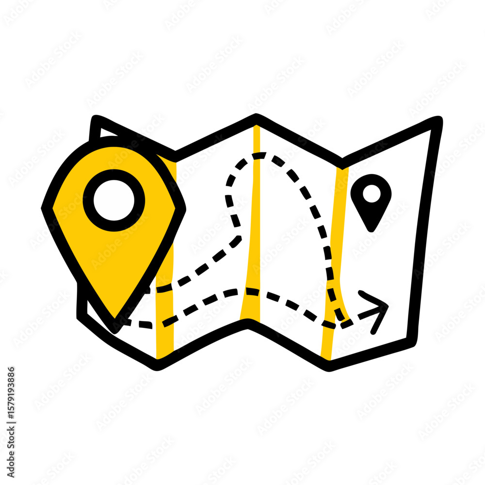 Poster trail map with location hand drawing icon for web and graphic design