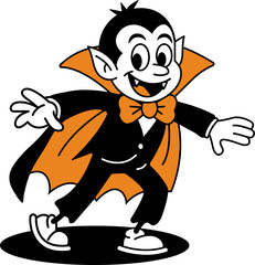 Retro Cartoon Dracula Character. Groovy halloween dracula character. Vector illustration.