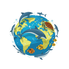 A vibrant illustration showcasing Earth surrounded by marine life, emphasizing conservation.