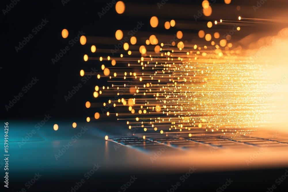 Fototapete business portrait digital concept. abstract representation of digital data transfer with glowing par
