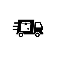 Fototapeta premium Delivery Truck Icon: A minimalist icon depicts a delivery truck in motion, with a parcel inside, symbolizing swift and reliable transport service.