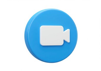 Naklejka premium 3d blue circle icon with white video camera symbol isolated on white background