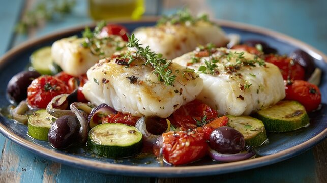 oven baked mediterranean white fish with vegetables and herbs ww friendly