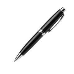 Shiny black metal pen with silver accents isolated on transparent background
