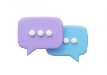 Fototapeta premium Two 3d speech bubbles one purple and one blue communicating isolated on white background