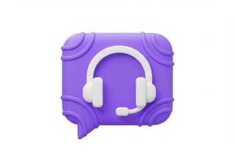 Fototapeta premium 3d purple speech bubble icon with white headphones isolated on white background