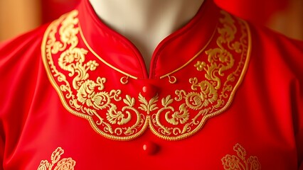 Intricate ao dai collar embroidered with national motifs, a tribute to Vietnam's elegant cultural heritage.