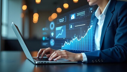 Professional Business Analysis with Data Visualization on Laptop