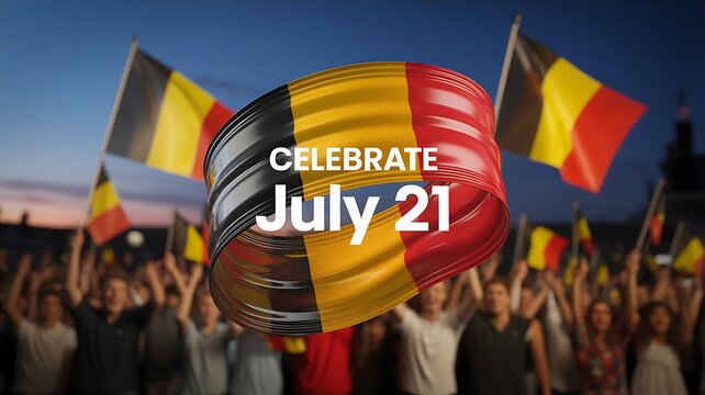 Celebrate Belgium National Day with vibrant Belgian flags and enthusiastic crowd, symbolizing national pride and unity on July twenty-first. - Powered by Adobe