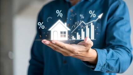 Businessman Showing Growth Concept with House and Financial Graph