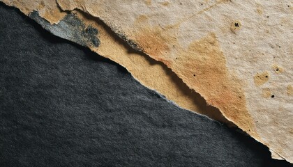 Textured abstract composition showing torn paper and a dark surface creating a contrast