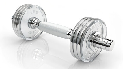 Naklejka premium Transparent Glass Dumbbell with Metallic Grip on White Background