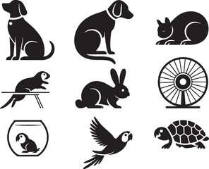 Obraz premium Diverse Animal Silhouettes: Cat, Dog, Rabbit, Bird, and Turtle Icons