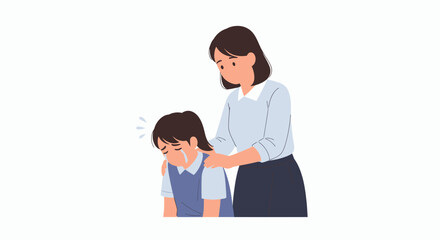 Fototapeta premium A supportive adult comforts a distressed child, showing empathy and care in a simple illustration.