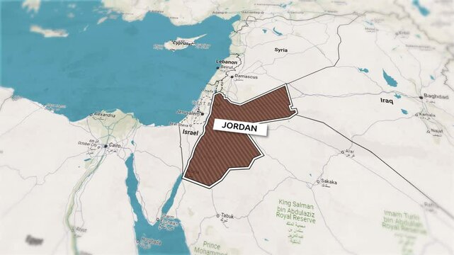 Borders of the state of Jordan on the map
